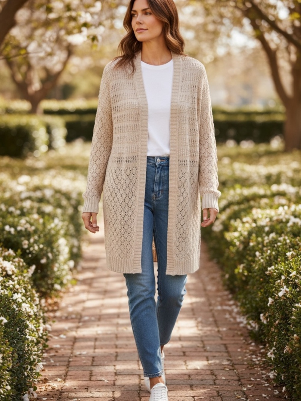 Marled Cream Knit Open-Front Cardigan